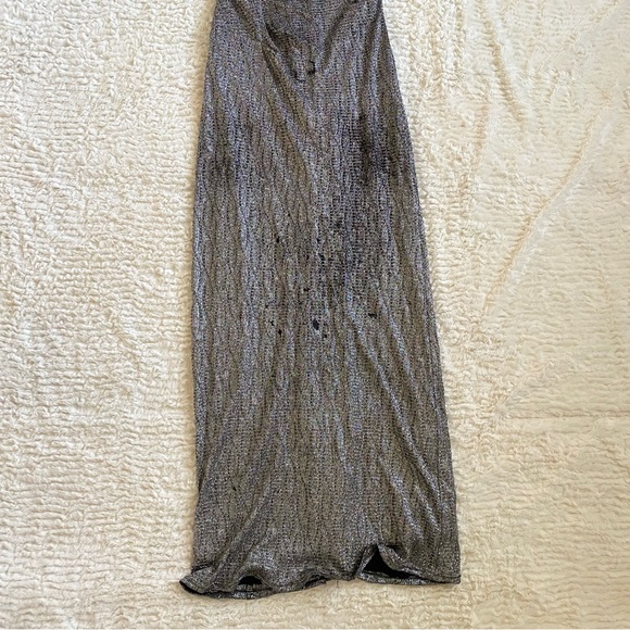 Cache Silver Metallic Beaded Embellished Evening Gown Maxi Dress 0 XS Y2K - Picture 11 of 16